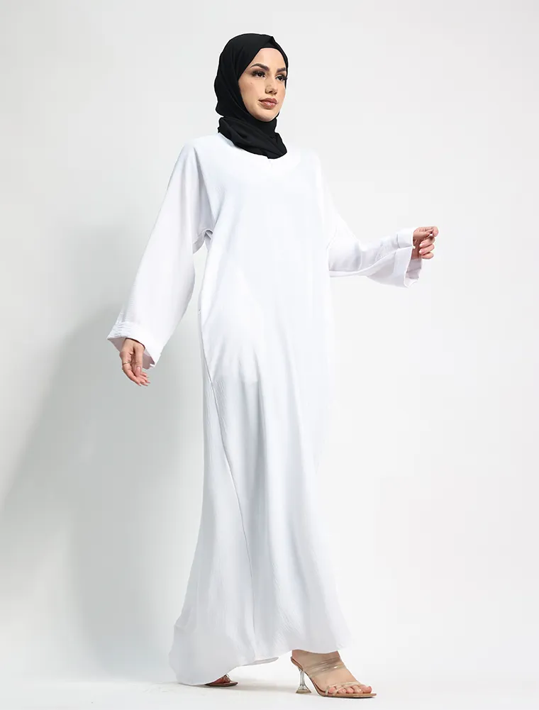 White Linen Feel Basic Abaya